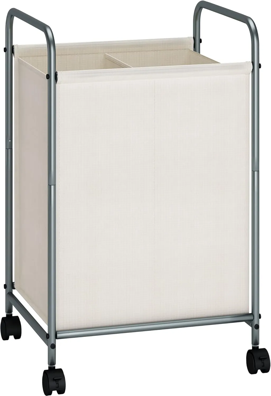 STORAGE MANIAC Laundry Hamper, 100L Rolling Laundry Sorter Cart, Lockable Wheels, 2 Section Beige