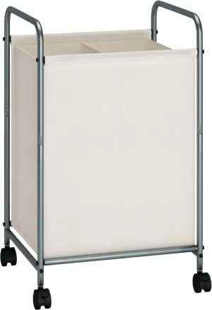 STORAGE MANIAC Laundry Hamper, 100L Rolling Laundry Sorter Cart, Lockable Wheels, 2 Section Beige