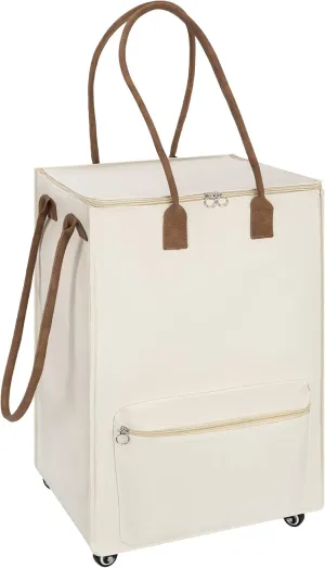 StorageWorks Grocery Cart on Wheels, Zipper Closure Rolling Bag, Shopping Trolley Carries Up to 44 lb, Rolling Tote Bag with Handles, Beige, 72L, Medium