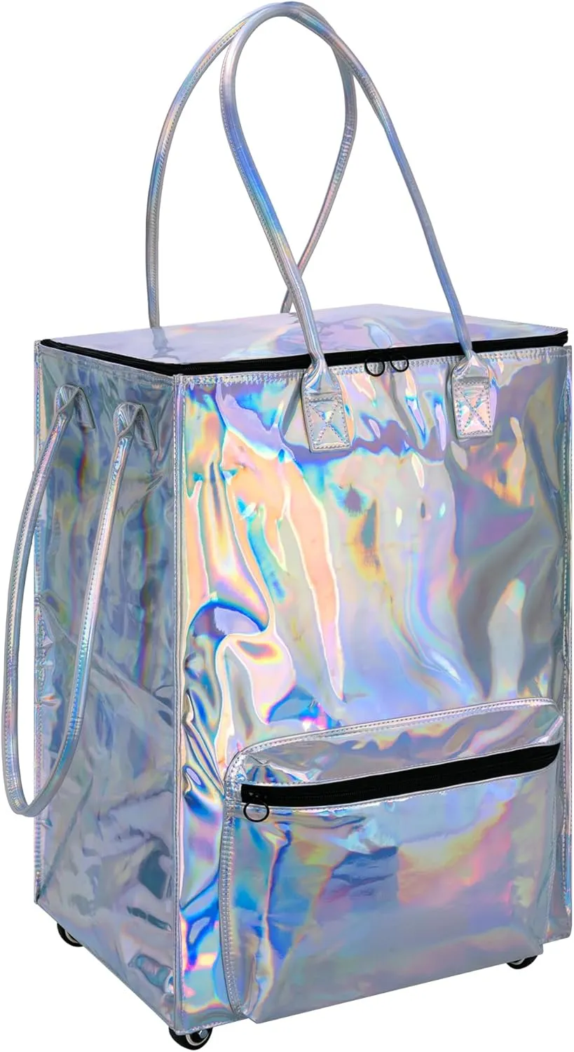 StorageWorks Grocery Cart on Wheels, Zipper Closure Rolling Bag, Shopping Trolley Carries Up to 44 lb, Rolling Tote Bag with Handles, Silver, 72L, Medium
