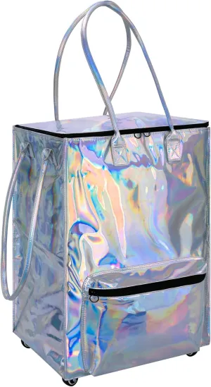 StorageWorks Grocery Cart on Wheels, Zipper Closure Rolling Bag, Shopping Trolley Carries Up to 44 lb, Rolling Tote Bag with Handles, Silver, 72L, Medium