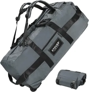STOVER 80L Rolling Duffel Bag with Wheels, Extra Large 31 Inch Durable Travel Duffle Bag- Rugged, Collapsible, Rollable Design w/Shoulder Straps- Use as Luggage or Backpack for Men/Women (Grey)