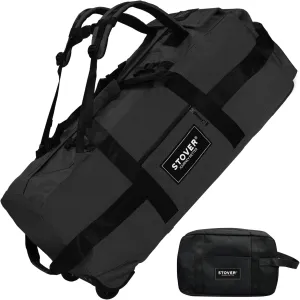 STOVER 80L Rolling Duffel Bag with Wheels, Large 31 Inch Durable Travel Duffle   Toiletry Bag, Heavy Duty, Packable, Foldable w/Shoulder Straps- Use as Luggage or Backpack, Men/Women (Black)