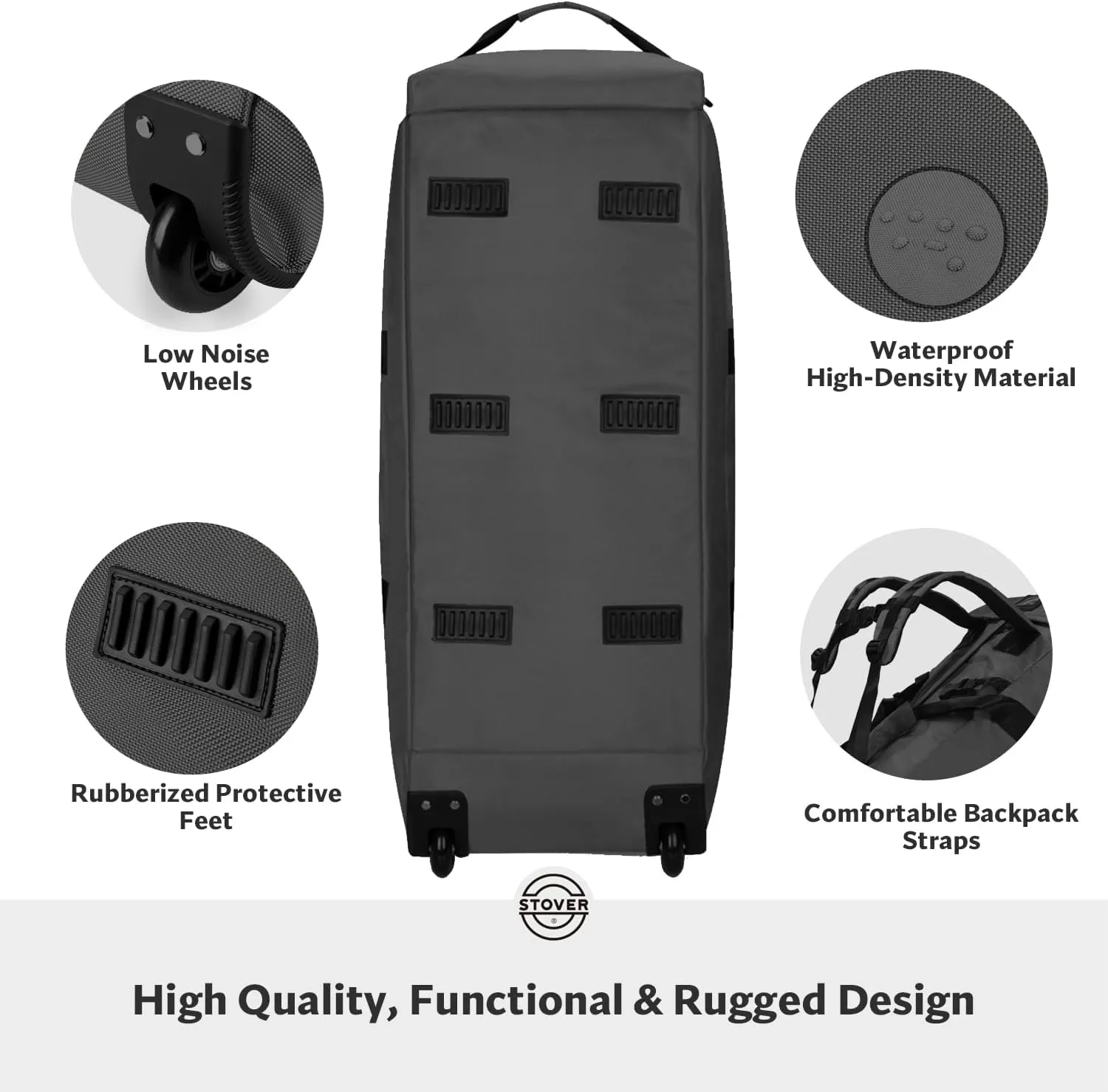 STOVER 80L Rolling Duffel Bag with Wheels, Large 31 Inch Durable Travel Duffle   Toiletry Bag, Heavy Duty, Packable, Foldable w/Shoulder Straps- Use as Luggage or Backpack, Men/Women (Black)