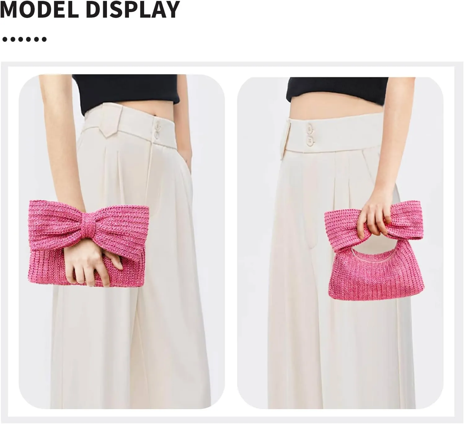 Straw Clutch Purse for Women, Bow Woven Beach Bag, Summer Evening Purse Vacation Handbag Tote Purse