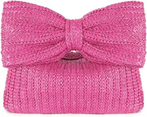 Straw Clutch Purse for Women, Bow Woven Beach Bag, Summer Evening Purse Vacation Handbag Tote Purse