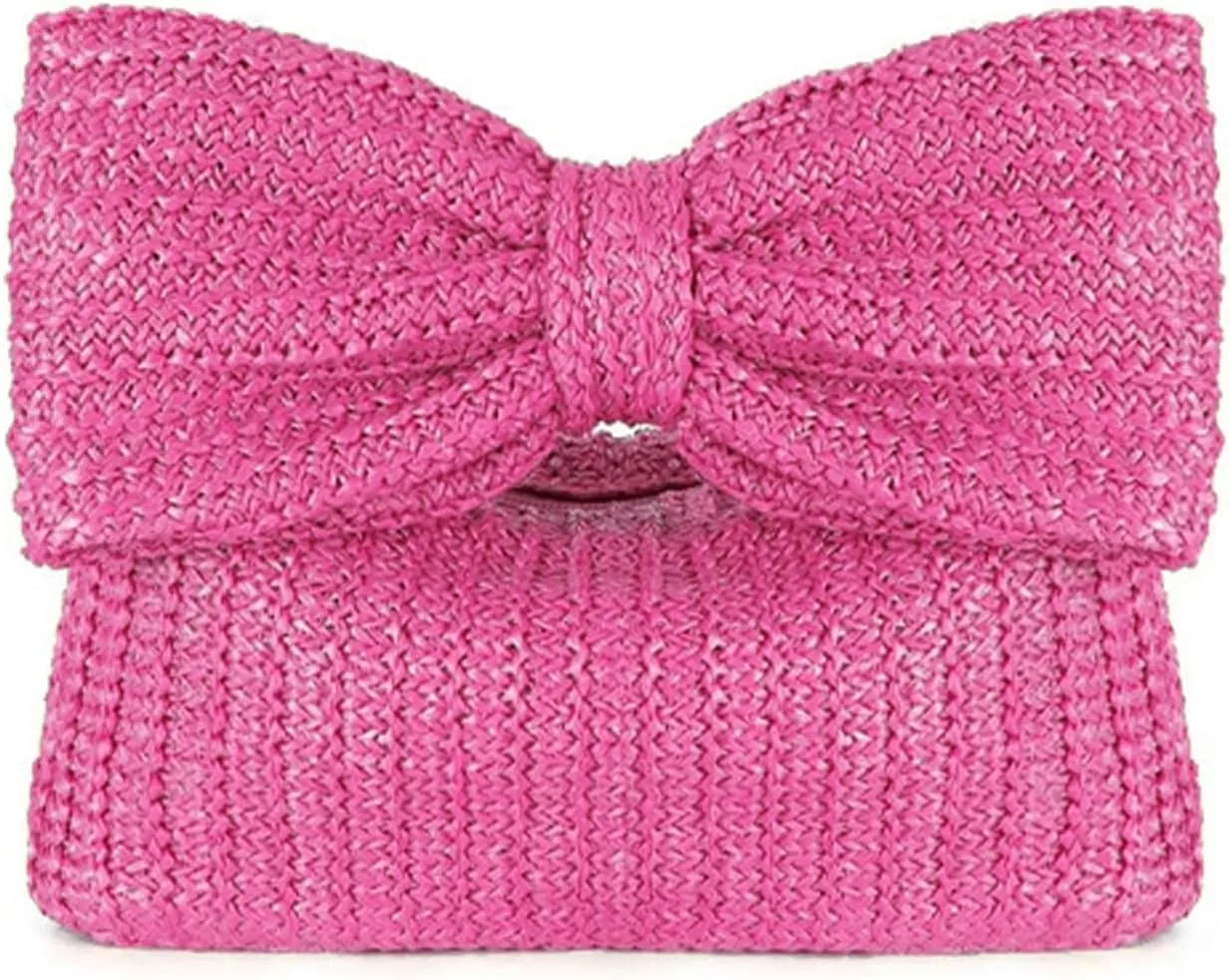 Straw Clutch Purse for Women, Bow Woven Beach Bag, Summer Evening Purse Vacation Handbag Tote Purse
