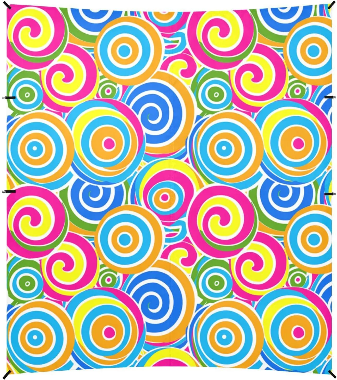 Striped Spirals Candy Like Colors Foldable Beach Canopy UPF50 Waterproof Shade Sun Shelter with Sandbags & Sand Shovel for Family Trips, Picnics & Camping
