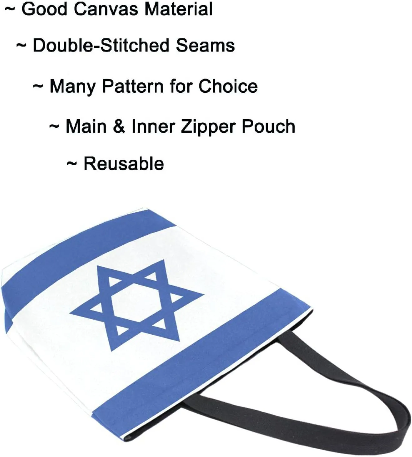 Stylish Extra Large Shoulder Grocery Tote Bag, Flag Of Israel Canvas Daily Handle Bag for Gym Weekender Beach Travel Kitchen Reusable Market Shopping, das07082196p281c318s555