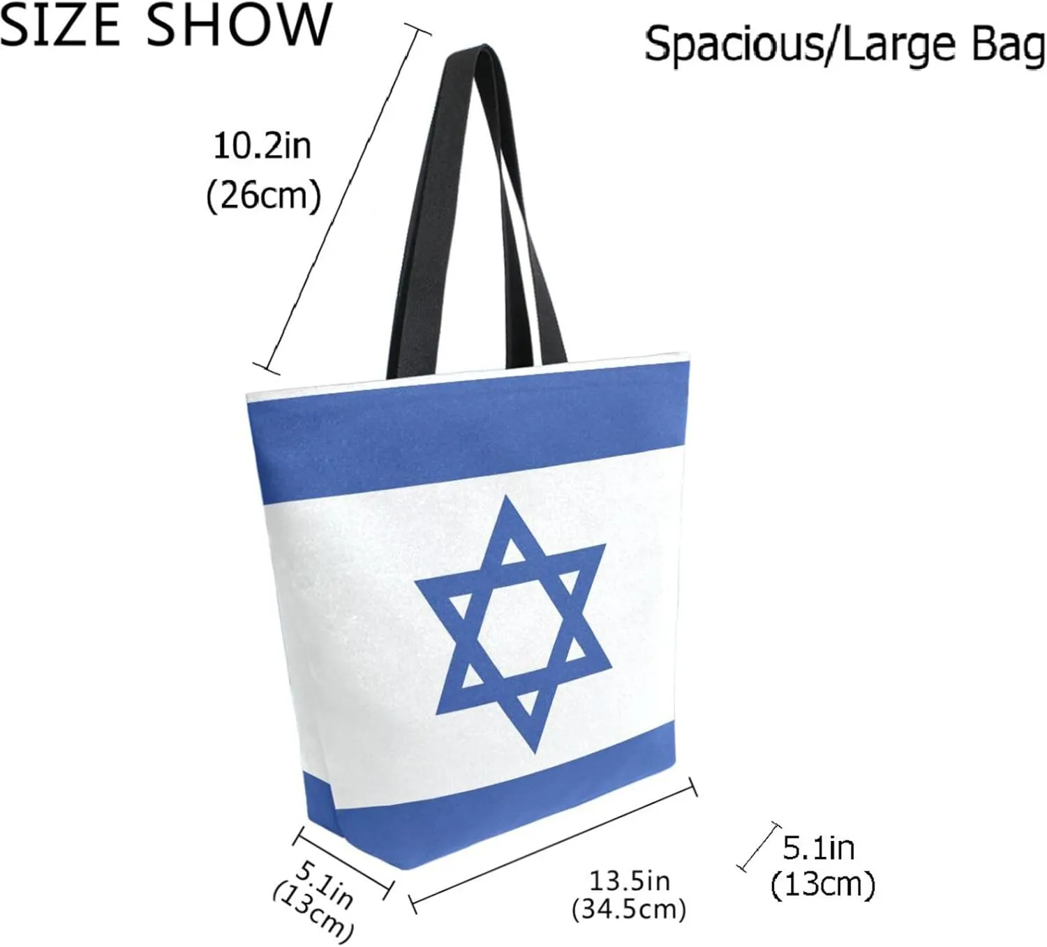 Stylish Extra Large Shoulder Grocery Tote Bag, Flag Of Israel Canvas Daily Handle Bag for Gym Weekender Beach Travel Kitchen Reusable Market Shopping, das07082196p281c318s555