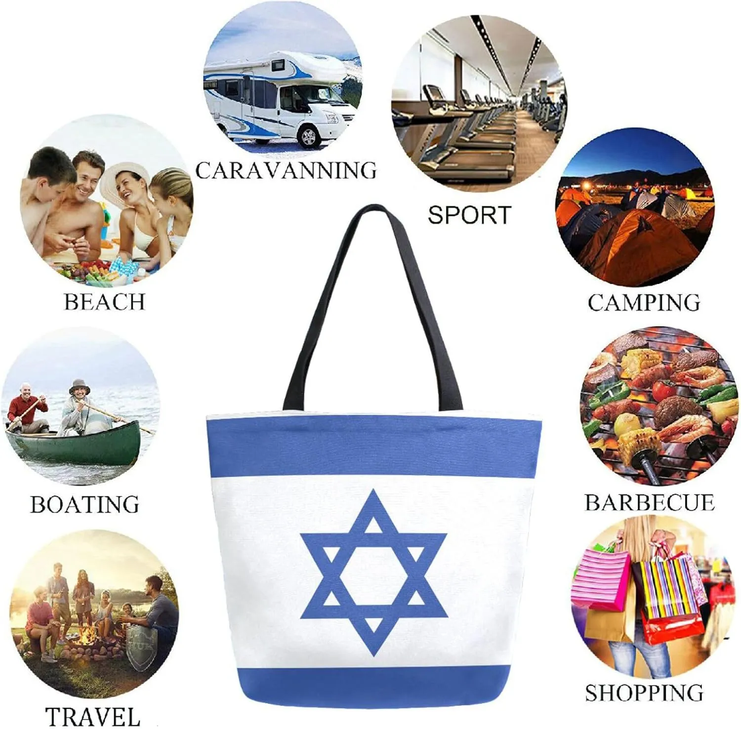 Stylish Extra Large Shoulder Grocery Tote Bag, Flag Of Israel Canvas Daily Handle Bag for Gym Weekender Beach Travel Kitchen Reusable Market Shopping, das07082196p281c318s555