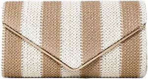 Stylish Striped Straw Evening Bag for Women Woven Purse Straw Beach Clutch Purse for Summer Crossbody Handbag 2025