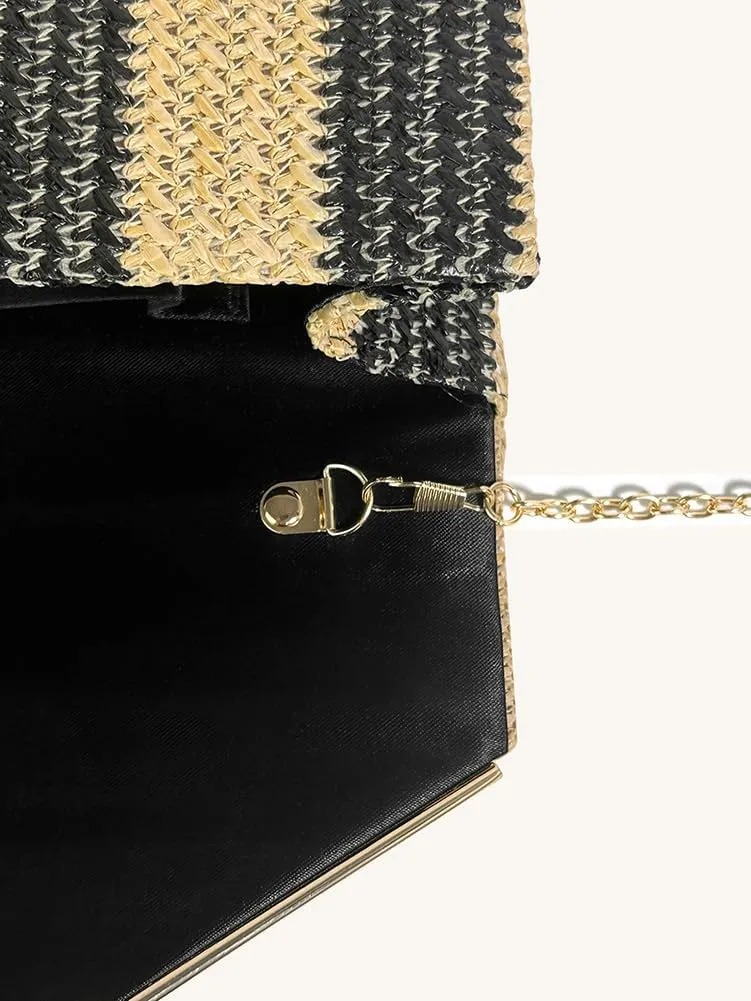 Stylish Striped Straw Evening Bag for Women Woven Purse Straw Beach Clutch Purse for Summer Crossbody Handbag 2025