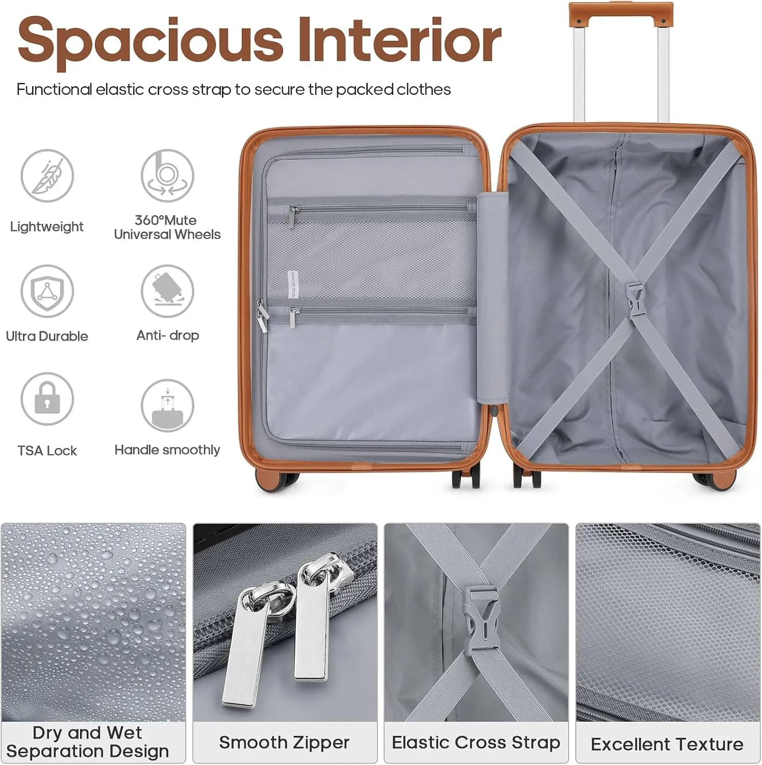 Suitcase Set 3 Piece, 20 IN Carry On Luggage with PC Hard Shell, TSA Lock Spinner Wheels Extension Handle Suitcase Set, Luggage Set With Fully Lined Interior