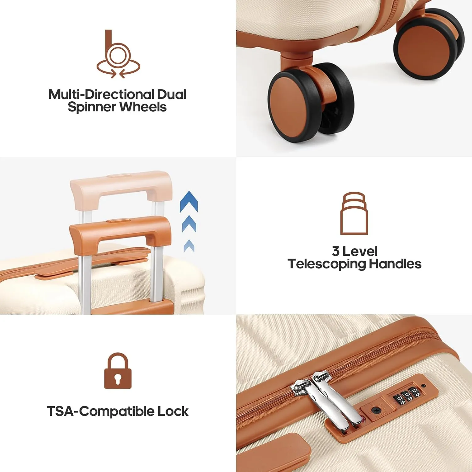 Suitcase Set 3 Piece, 20 IN Carry On Luggage with PC Hard Shell, TSA Lock Spinner Wheels Extension Handle Suitcase Set, Luggage Set With Fully Lined Interior
