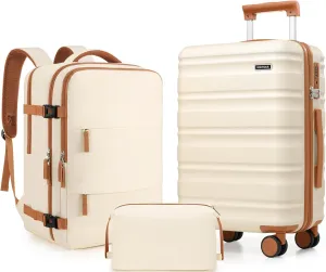 Suitcase Set 3 Piece, 20 IN Carry On Luggage with PC Hard Shell, TSA Lock Spinner Wheels Extension Handle Suitcase Set, Luggage Set With Fully Lined Interior