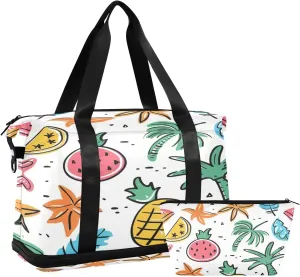 Summer Coconut Tree Travel Duffel Bag Waterproof Gym Sport Tote Bag Carry On Weekender Bag with Compartment
