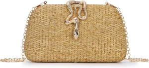 Summer Straw Clutch Purses for Women 2025 Woven Evening Bag Formal with Chain for Party, Wedding and Prom