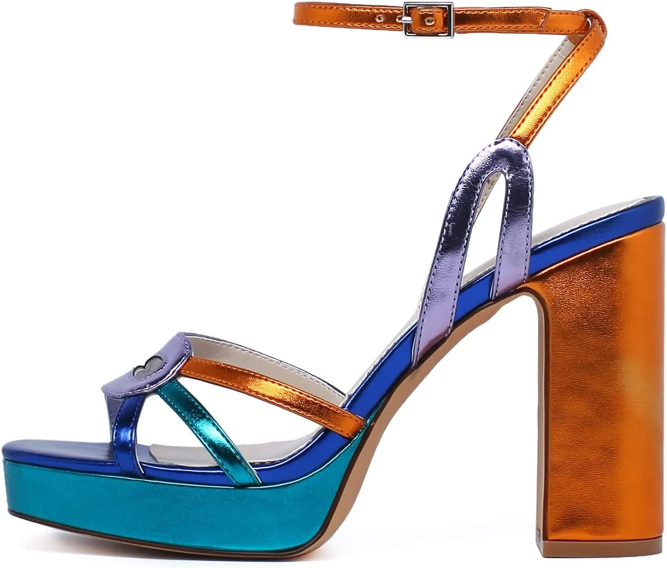 sun gurg Strappy Platform Heels for Women Square Open Toe Chunky High Heels Multicolored Ankle Strap Block Heeled Sandals for Prom Wedding Date Night