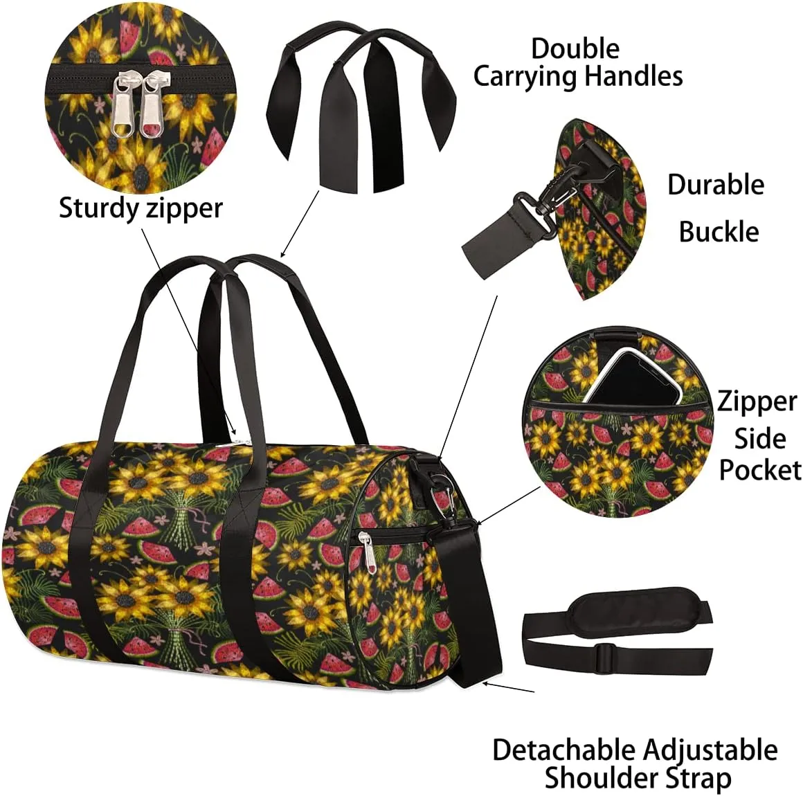 Sunflower Watermelon Tribe Ethnic Gym Bag Small Gym Duffel Bags for Men Women Overnight Weekender Bag Lightweight Sport Duffle Bag Carry On Gymbag