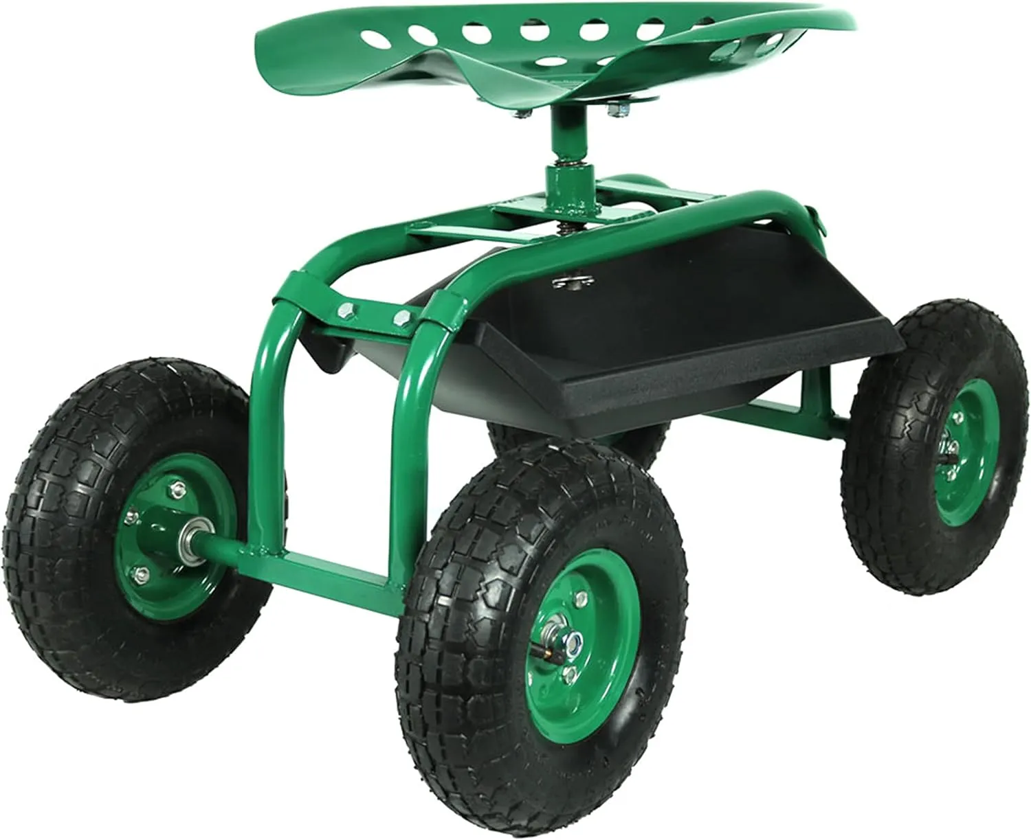Sunnydaze Rolling Garden Cart with Swivel Seat and Storage - Rolling Garden Seat with Wheels - Gardening Stool with Wheels - Green