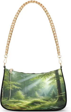 Sunshine Trees Grass Shoulder Bag Tote Handbag for Women Clutch Purse Chain Small Purse with Zipper Closure Gift