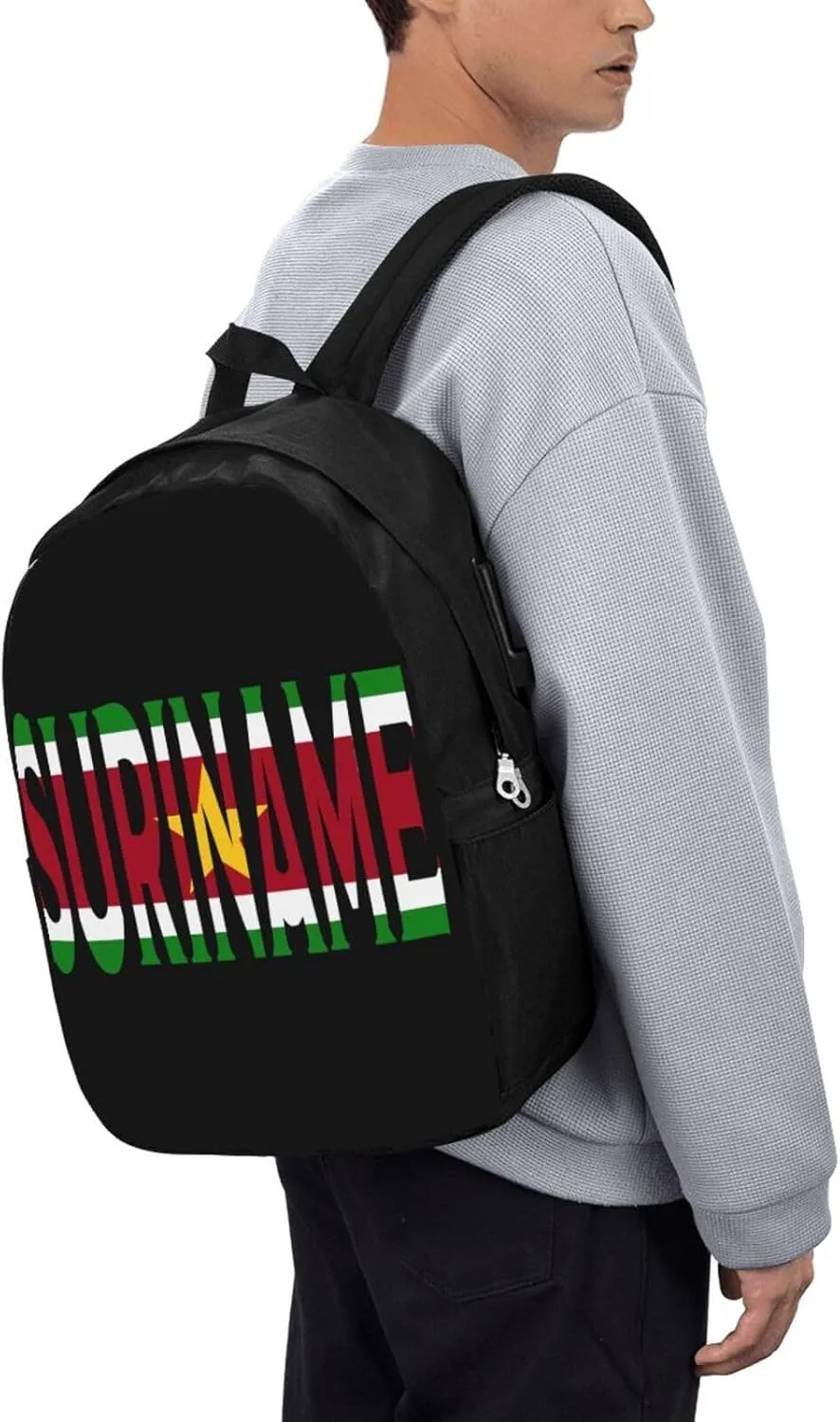 Suriname Font Surinamese Flag Laptop Backpacks Travel Backpack Casual Business Daypack Sport Rucksack Computer Bag Fits up to 17 Inch Notebook with USB Port
