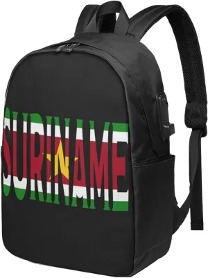 Suriname Font Surinamese Flag Laptop Backpacks Travel Backpack Casual Business Daypack Sport Rucksack Computer Bag Fits up to 17 Inch Notebook with USB Port