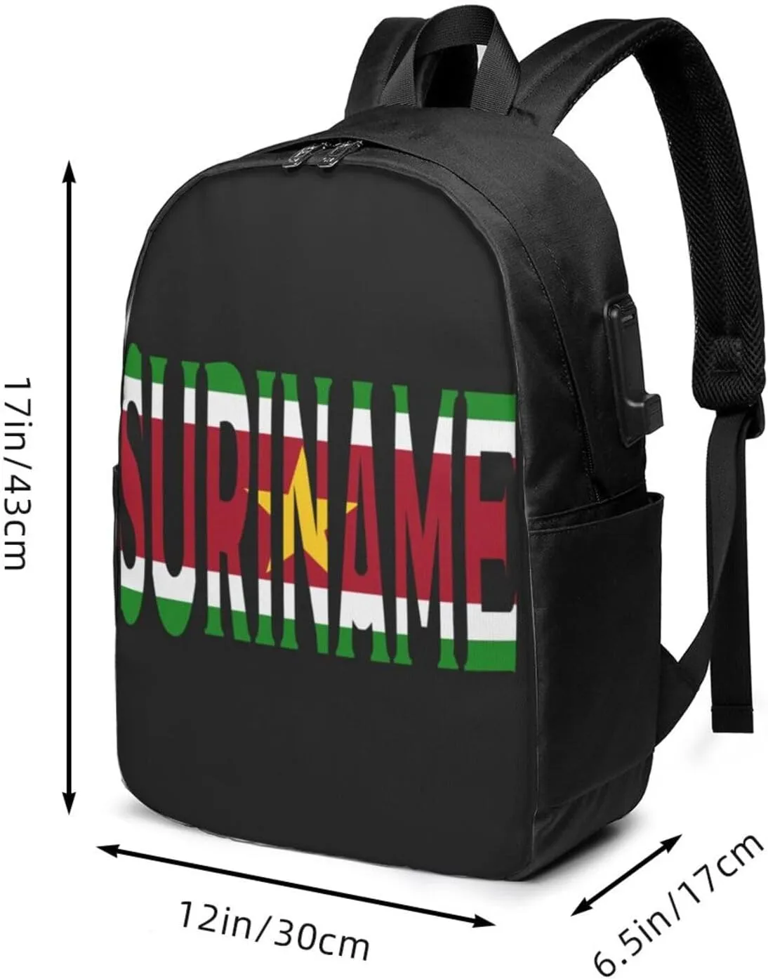 Suriname Font Surinamese Flag Laptop Backpacks Travel Backpack Casual Business Daypack Sport Rucksack Computer Bag Fits up to 17 Inch Notebook with USB Port