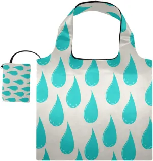 susiyo Cute Green Raindrops Foldable Reusable Grocery Shopping Tote Bag Heavy Duty Eco-friendly Travel Recycle Shoulder Bag Folding to fits in Pocket for Women Men