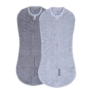SwaddleMe by Ingenuity Compression Baby Swaddle Pod in Velboa, Two-Way Zipper for Easy Diaper Changes, Improves Sleep & Calms Startle Reflex, 0-2 Months, 1.0 TOG, 2-Pack - Clouds & Stars