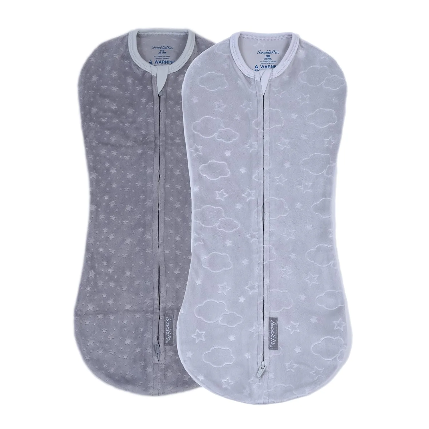 SwaddleMe by Ingenuity Compression Baby Swaddle Pod in Velboa, Two-Way Zipper for Easy Diaper Changes, Improves Sleep & Calms Startle Reflex, 0-2 Months, 1.0 TOG, 2-Pack - Clouds & Stars