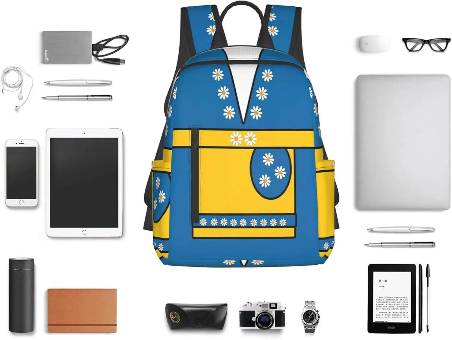 Swedish Sweden Flag Daisies Casual Laptop Backpack Travel Rucksack Sports Daypack Adjustable Strap Bags with Multi-Pockets for Working Running Camping