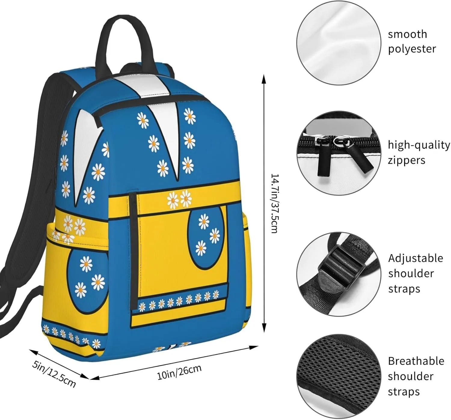 Swedish Sweden Flag Daisies Casual Laptop Backpack Travel Rucksack Sports Daypack Adjustable Strap Bags with Multi-Pockets for Working Running Camping