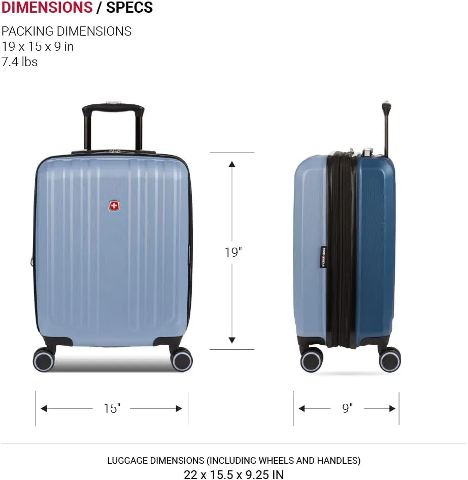 SwissGear Duet Hardside Expandable Luggage with Spinner Wheels, Light Blue/Navy, Carry-On 19-Inch