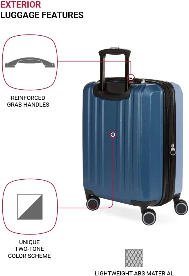 SwissGear Duet Hardside Expandable Luggage with Spinner Wheels, Light Blue/Navy, Carry-On 19-Inch