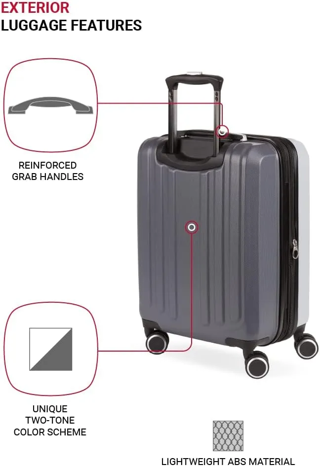 SwissGear Duet Hardside Expandable Luggage with Spinner Wheels, Light Grey/Ash Grey, Carry-On 19-Inch