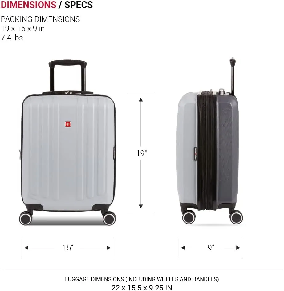 SwissGear Duet Hardside Expandable Luggage with Spinner Wheels, Light Grey/Ash Grey, Carry-On 19-Inch