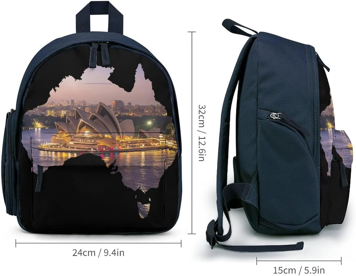 Sydney Opera House Australia Map Cute Backpack Shoulders Bag Casual Daypacks Travel Back Pack for Camping Hiking Blue-style