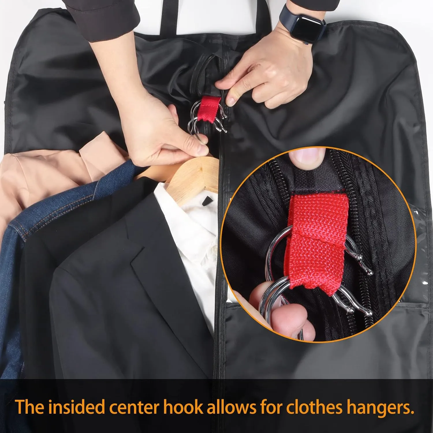 Syeeiex 50" Garment Bags for Travel,Suit Travel Bags for Men with Handles and 6 Pockets, Gusseted Thick Oxford Garment Bags for Hanging Clothes, Foldable Garment Bag for Storage, Black