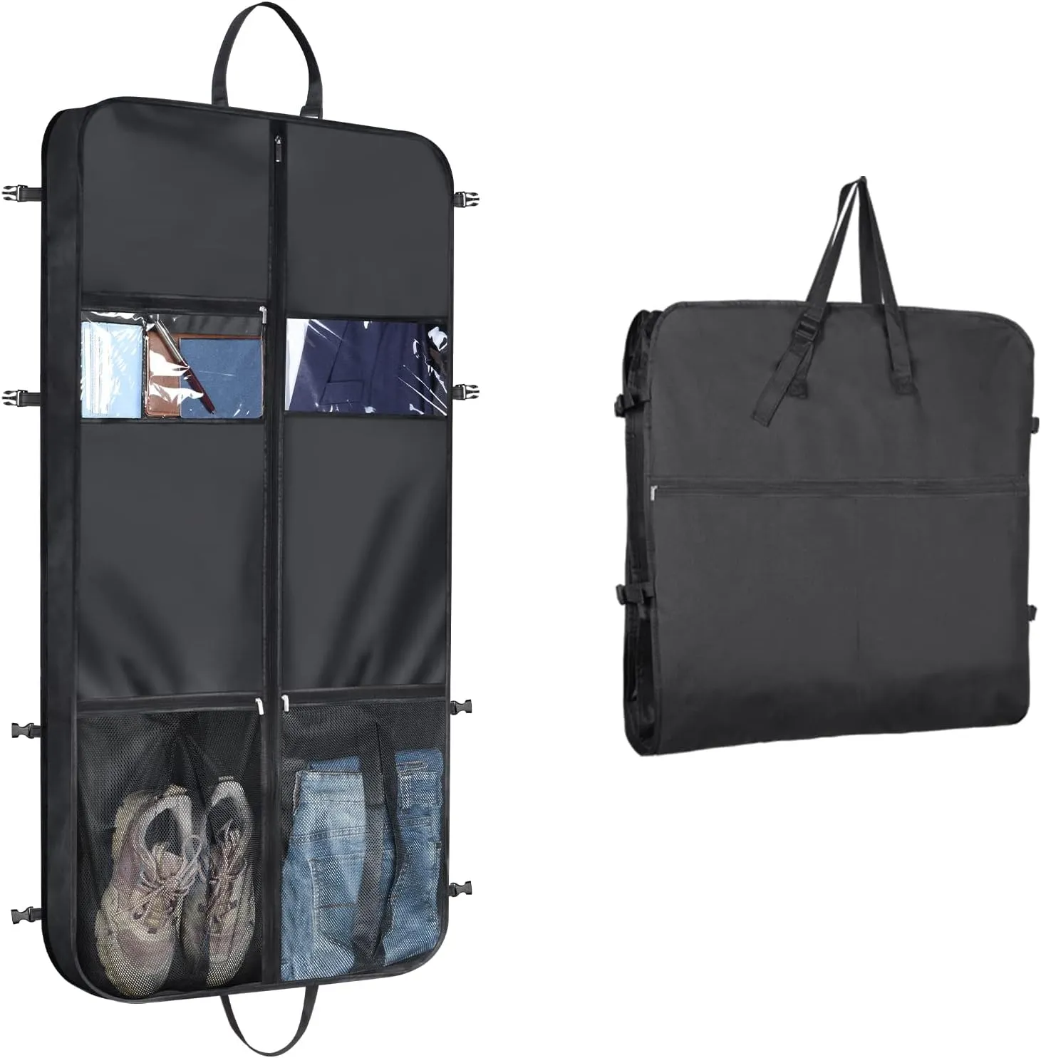 Syeeiex 50" Garment Bags for Travel,Suit Travel Bags for Men with Handles and 6 Pockets, Gusseted Thick Oxford Garment Bags for Hanging Clothes, Foldable Garment Bag for Storage, Black