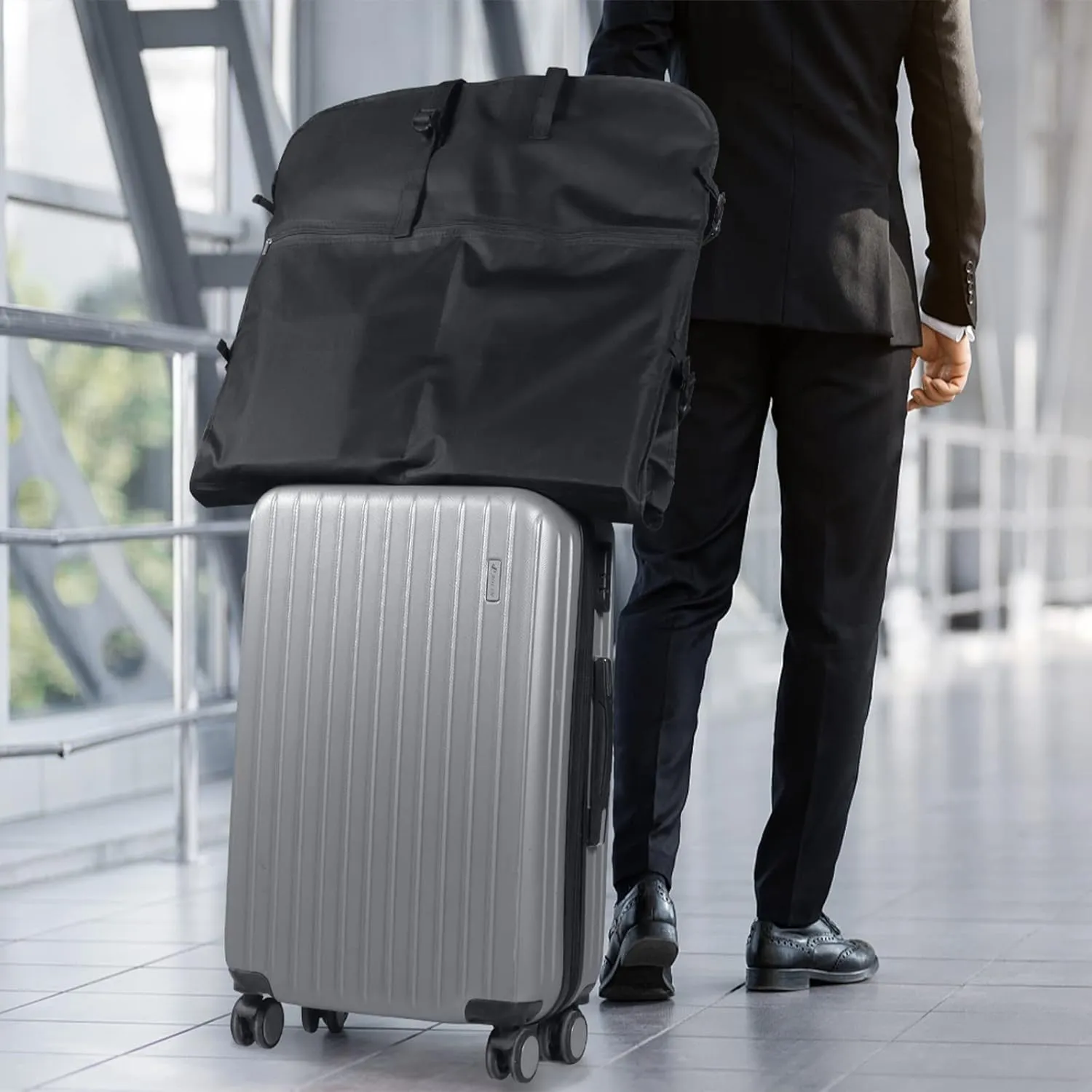 Syeeiex 50" Garment Bags for Travel,Suit Travel Bags for Men with Handles and 6 Pockets, Gusseted Thick Oxford Garment Bags for Hanging Clothes, Foldable Garment Bag for Storage, Black