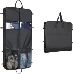Syeeiex 50" Garment Bags for Travel,Suit Travel Bags for Men with Handles and 6 Pockets, Gusseted Thick Oxford Garment Bags for Hanging Clothes, Foldable Garment Bag for Storage, Black
