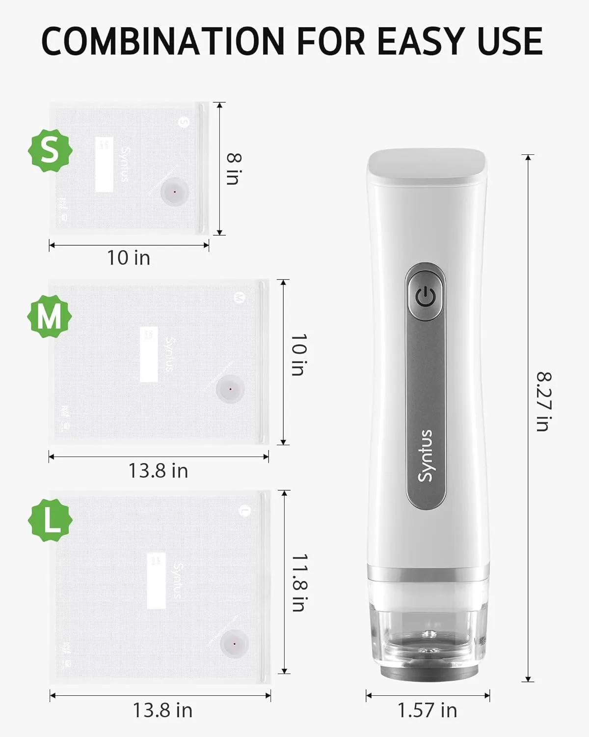 Syntus Vacuum Sealer for Food with 30 Reusable Vacuum Bags, Compact Vacuum Sealer Machine with Water Tank Portable Food Sealer for Food Preservation and Meal Prep, Basic White