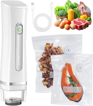 Syntus Vacuum Sealer for Food with 30 Reusable Vacuum Bags, Compact Vacuum Sealer Machine with Water Tank Portable Food Sealer for Food Preservation and Meal Prep, Basic White