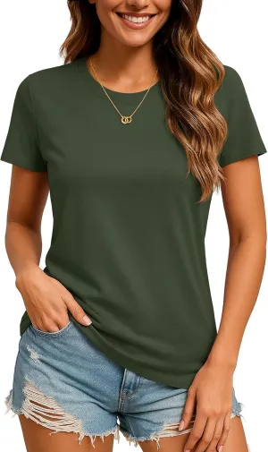 TACVASEN Cotton T-Shirts for Women Crew Neck Short Sleeves Tops Soft Lightweight Casual Summer Basic Tee