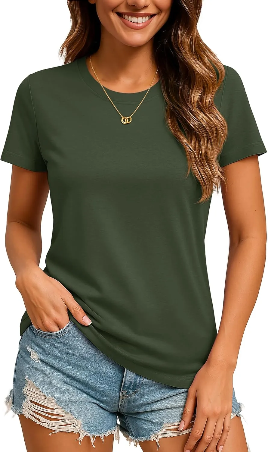 TACVASEN Cotton T-Shirts for Women Crew Neck Short Sleeves Tops Soft Lightweight Casual Summer Basic Tee