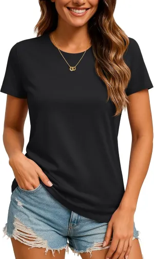 TACVASEN Cotton T-Shirts for Women Crew Neck Short Sleeves Tops Soft Lightweight Casual Summer Basic Tee