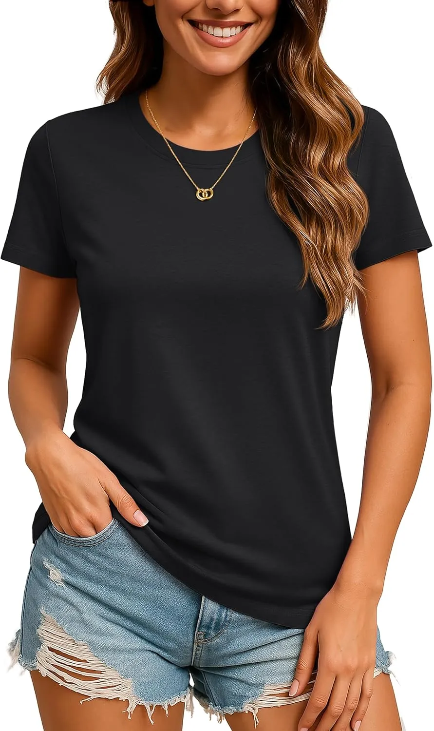TACVASEN Cotton T-Shirts for Women Crew Neck Short Sleeves Tops Soft Lightweight Casual Summer Basic Tee