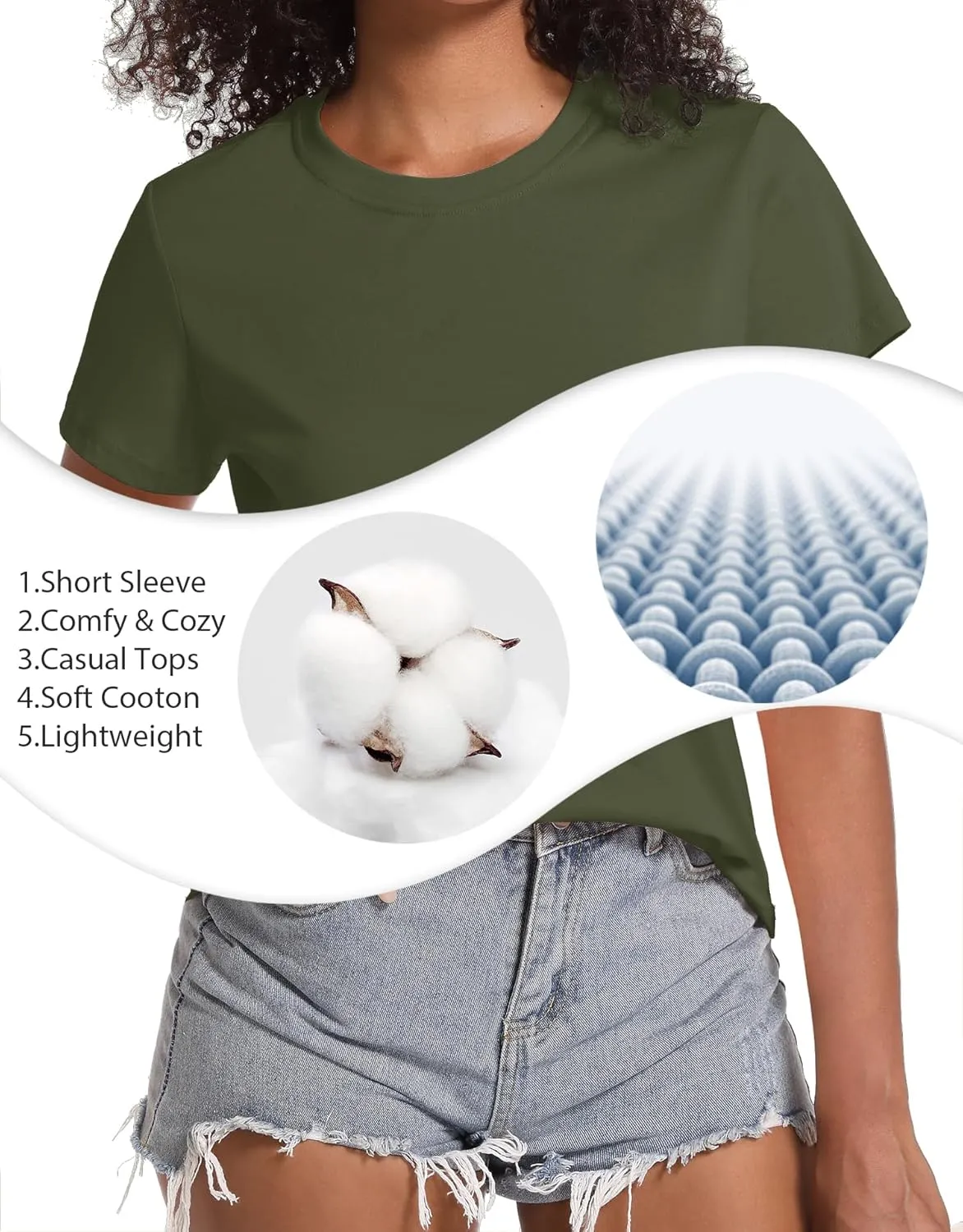 TACVASEN Cotton T-Shirts for Women Crew Neck Short Sleeves Tops Soft Lightweight Casual Summer Basic Tee